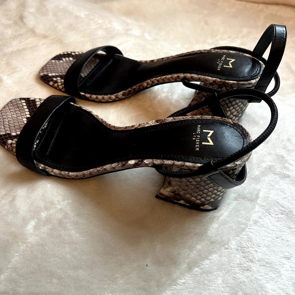 Marc Fisher Snake Skin Low Block Heel Sandal - image 3